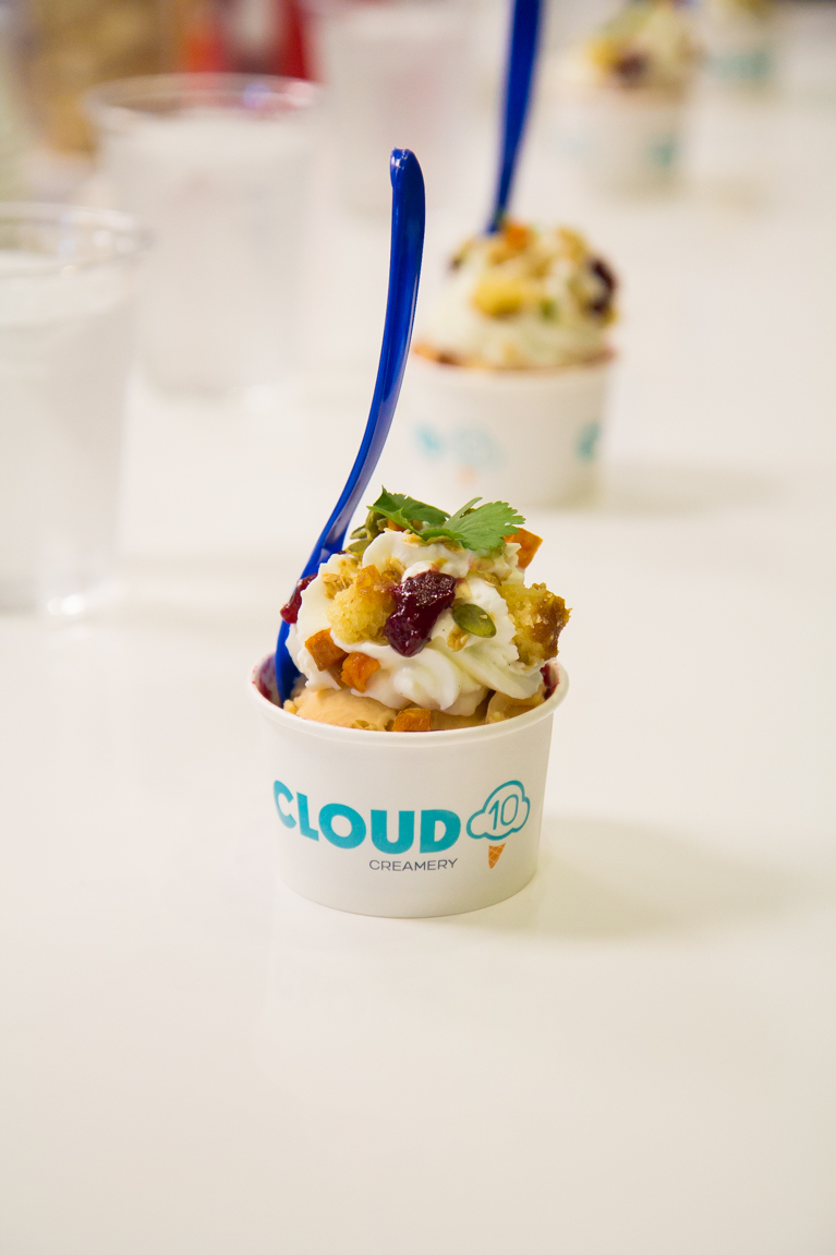 Epic Sundae at Cloud 10 Creamery in Houston.  Brown Butter Sweet Potato Ice Cream with granola, cranberry sauce, homemade whipped cream, pepitas and cilantro!