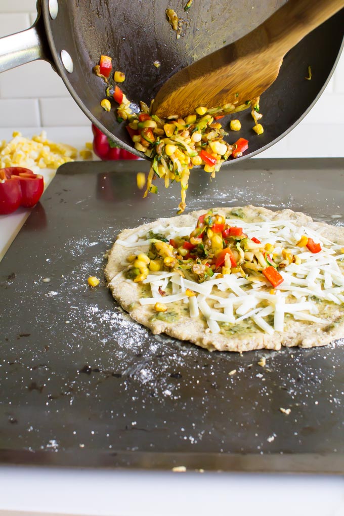 shredded zucchini & fontina pizza with an oat flour crust | immaEATthat.com