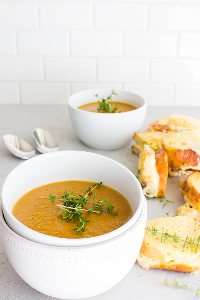 miso butternut squash soup with french toast grilled cheese. Tastes like Thanksgiving in a bowl! | immaEATthat.com