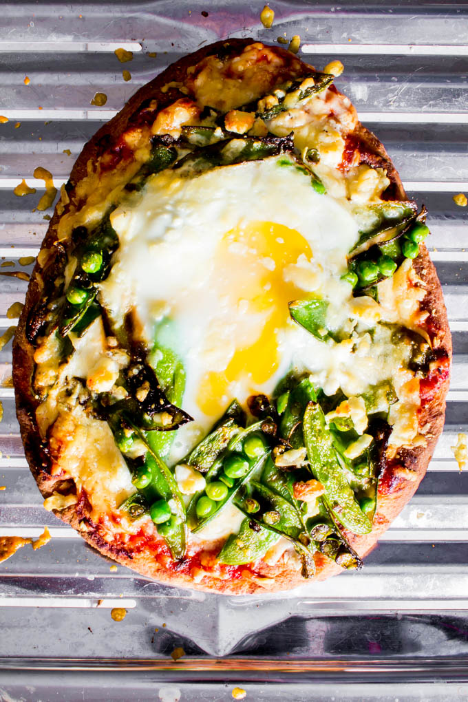 sauteed sugar snap pea & goat cheese naan pizza | immaEATthat.com