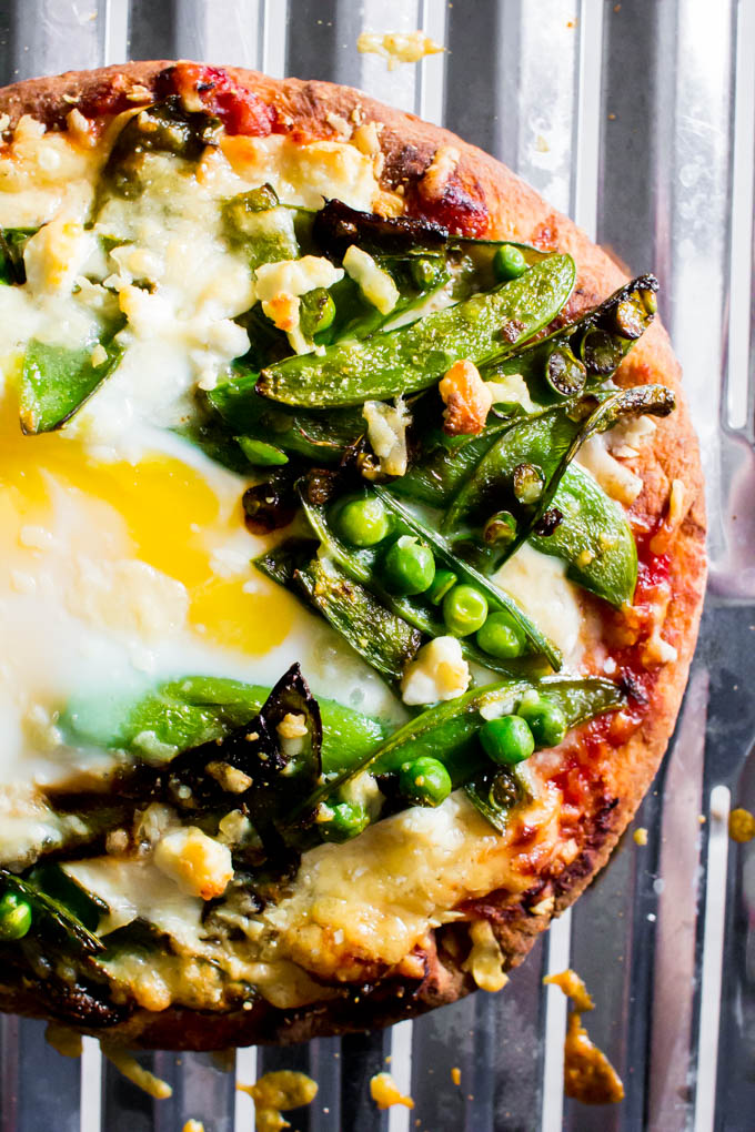 sauteed sugar snap pea & goat cheese naan pizza | immaEATthat.com