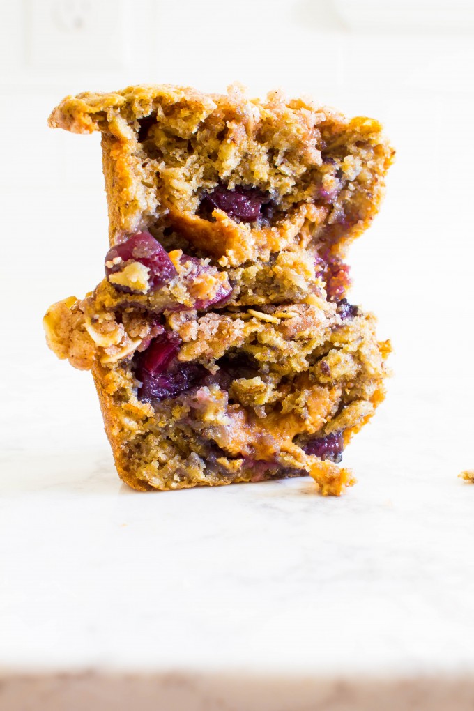 cherry vanilla protein muffins with a peanut butter core | immaEATthat.com