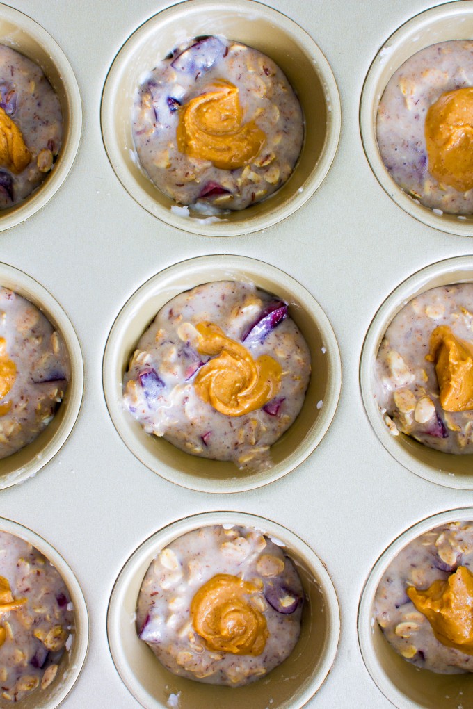 cherry vanilla protein muffins with a peanut butter core | immaEATthat.com