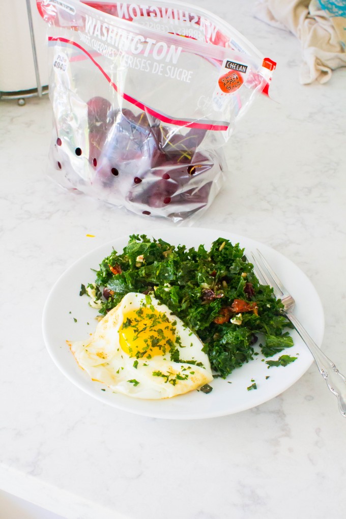 lunch = kale salad + fried egg + cherries | immaEATthat.com